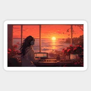 Lofi Girl DJ Sunset Sticker